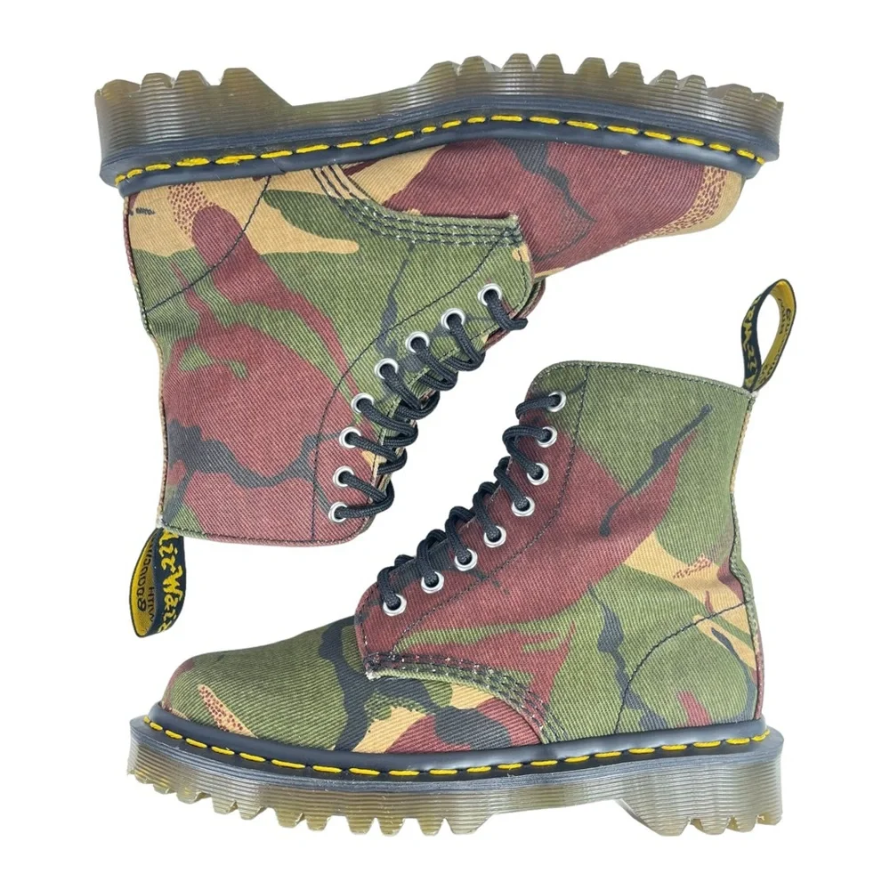 Dr. Martens Men 5‎ Women 6 Camo Lickwax Canvas Lace Up Boots Made in England